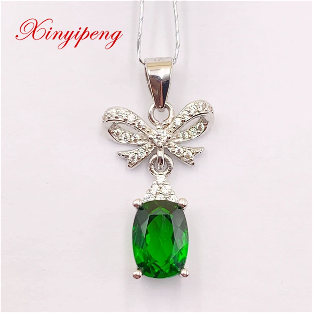 

Xin Yipeng Fine Gem Jewelry Real S925 Sterling Silver Inlaid Natural Diopside Pendant Anniversary Gift For Women Free Shipping