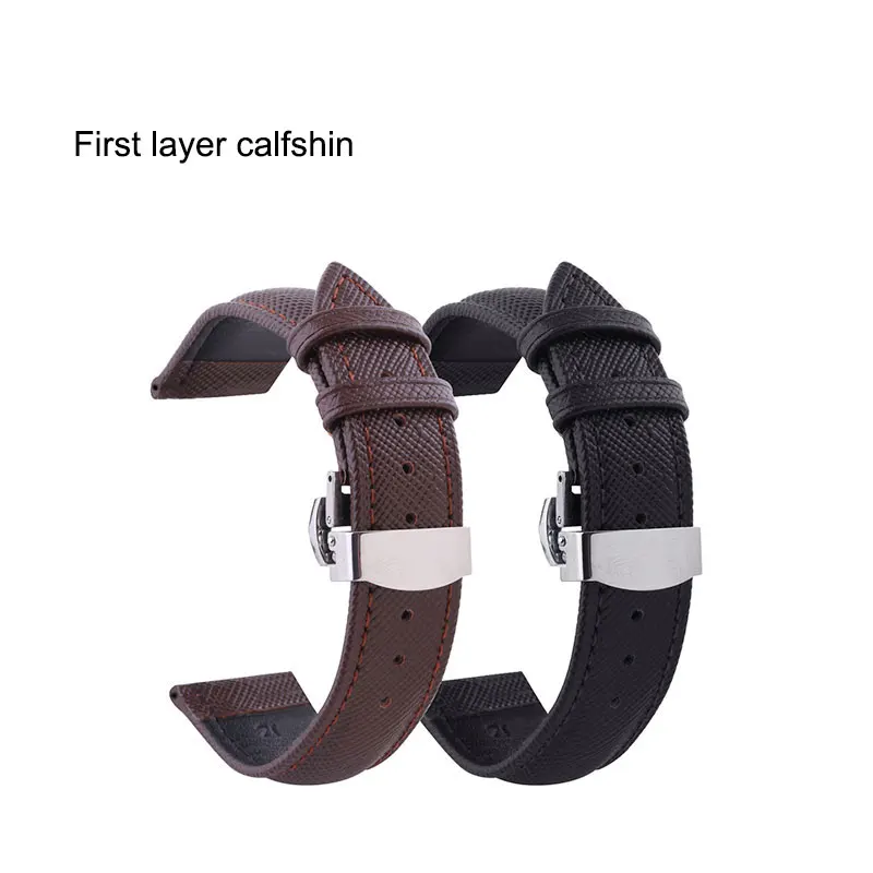 UTHAI B01 Genuine Leather Watchbands 12-24mm Universal Watch Butterfly buckle Band Steel Buckle Strap Wrist Belt Bracelet + Tool