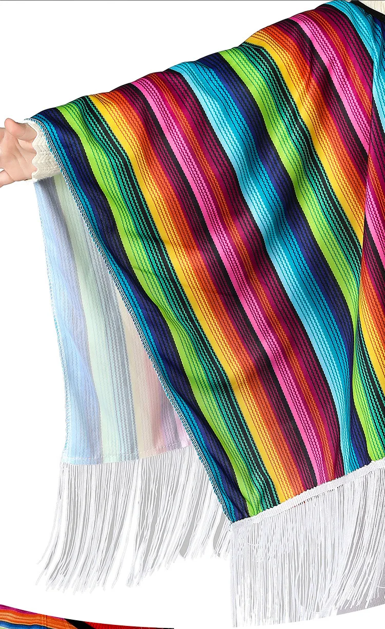 Messico Man mantello arcobaleno multicolore Halloween Party Carnival costumi Cosplay Fancy Striped Cape Dress 90x90cm