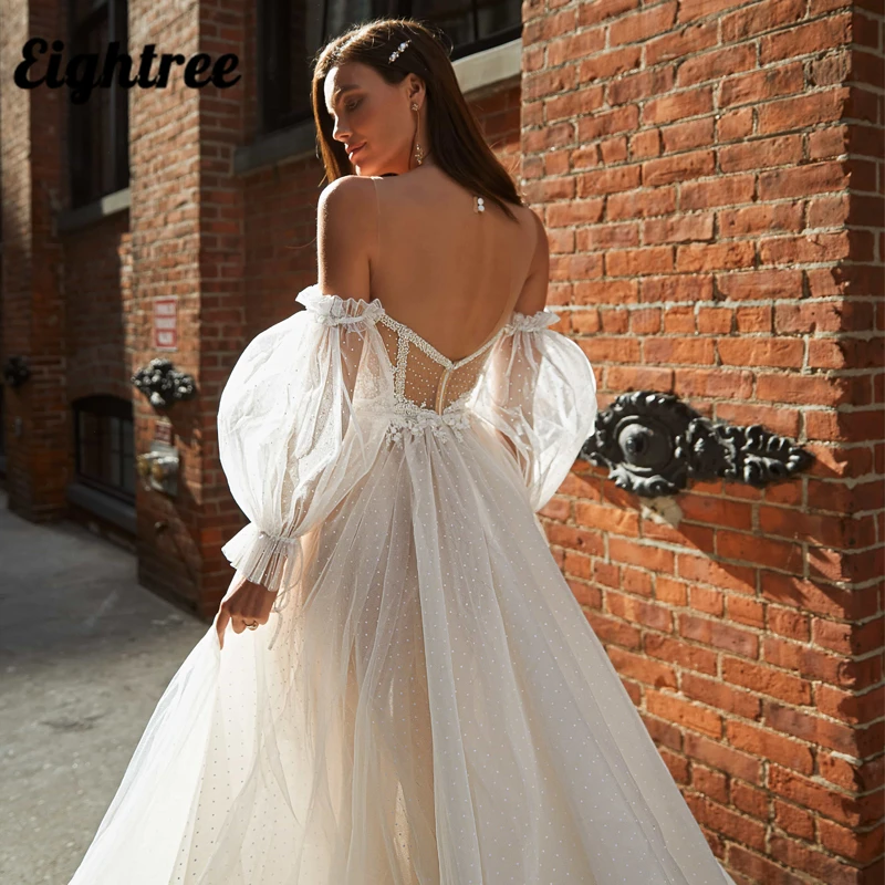 Robe de mariée Sexy à manches bouffantes, tenue de mariage de princesse à dos nu avec des perles, grande taille