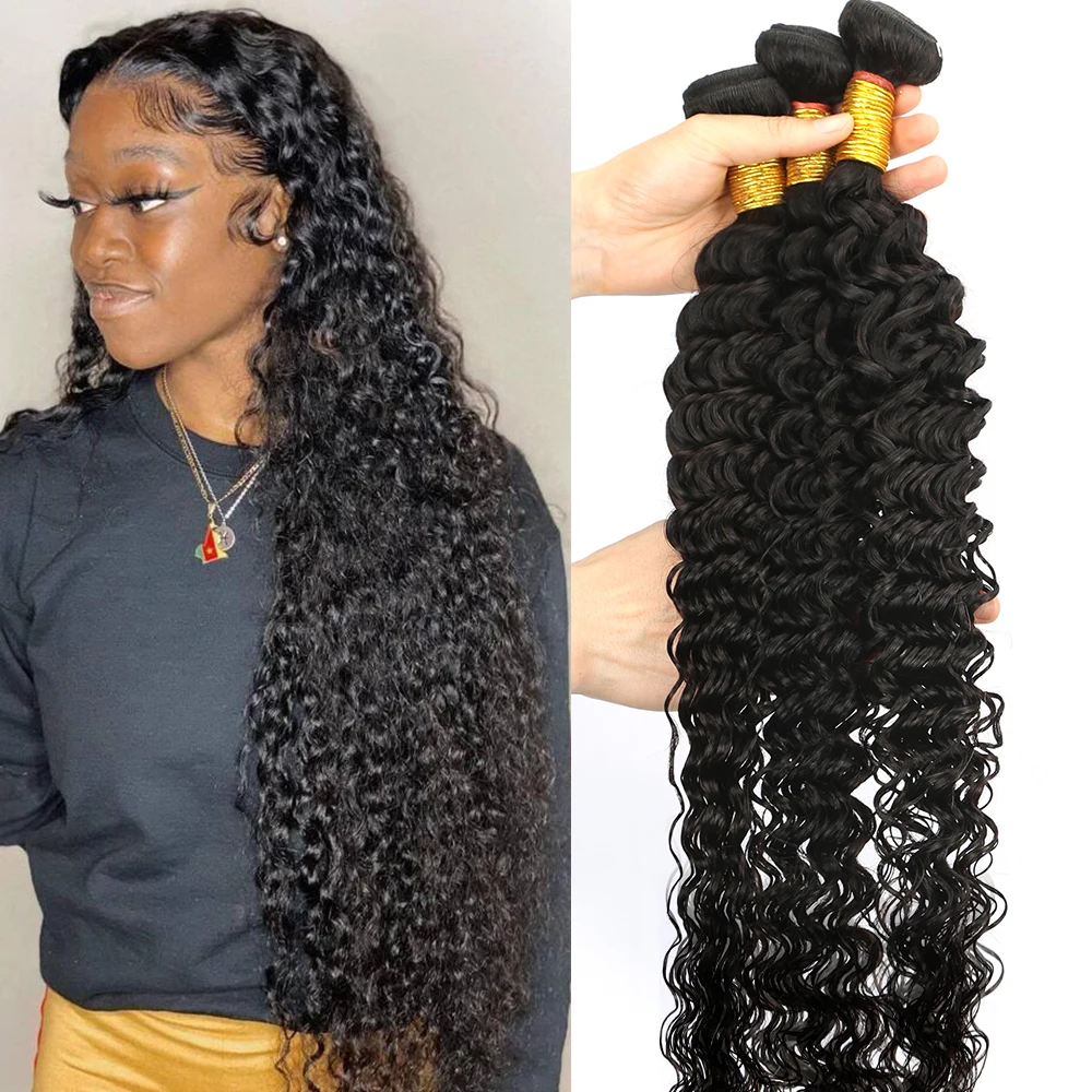 

30 32 Inch 1/3 Bundles Deep Wave Brazilian Hair Weave Bundles Deep Curly Hair Bundles 100% Human Hair Deep Wave Remy Hair