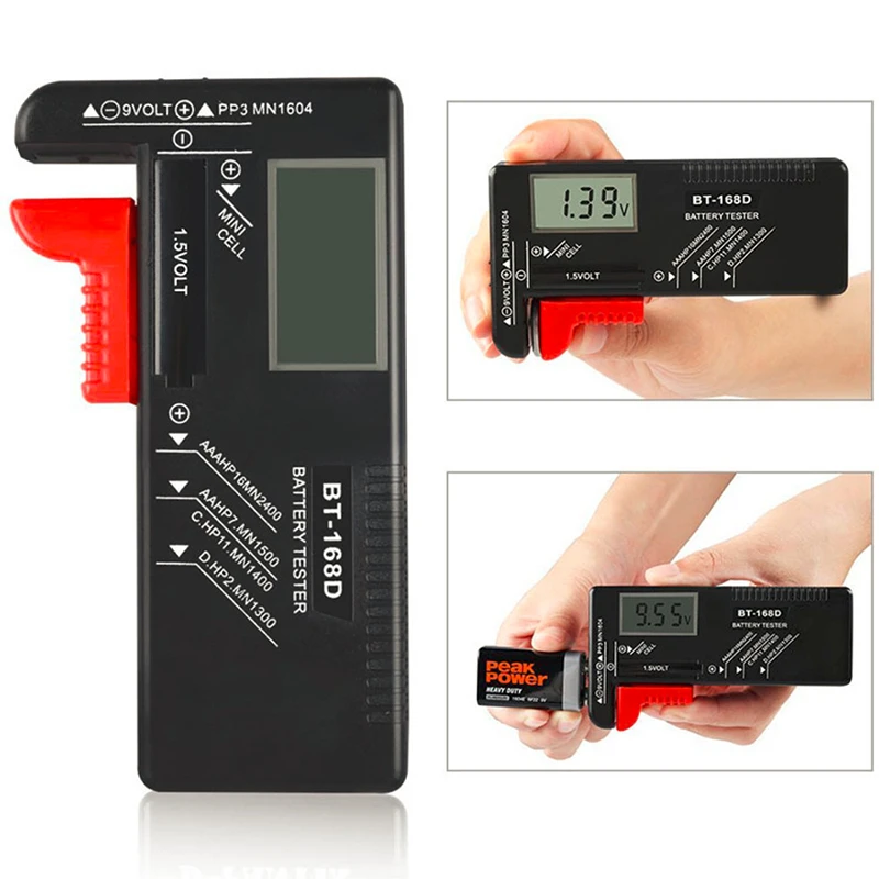 BT-168D LCD Display AA/AAA/C/D/9V/1.5V Batteries Universal Button Cell Battery Colour Coded Meter Indicate Volt Tester Checker