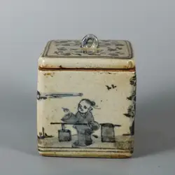 Chinese Blue and White Porcelain Pot Kid Flowers Design Tea Caddy 3.94 inch