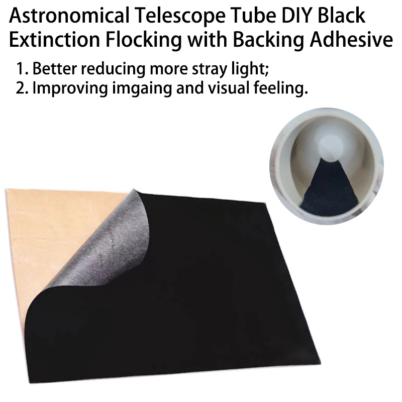 DIY Black Extinction Flocking w/ Backing Adhesive 100x48cm for Astronomical Telescope Tube Reducing Stray Light Better Imaging