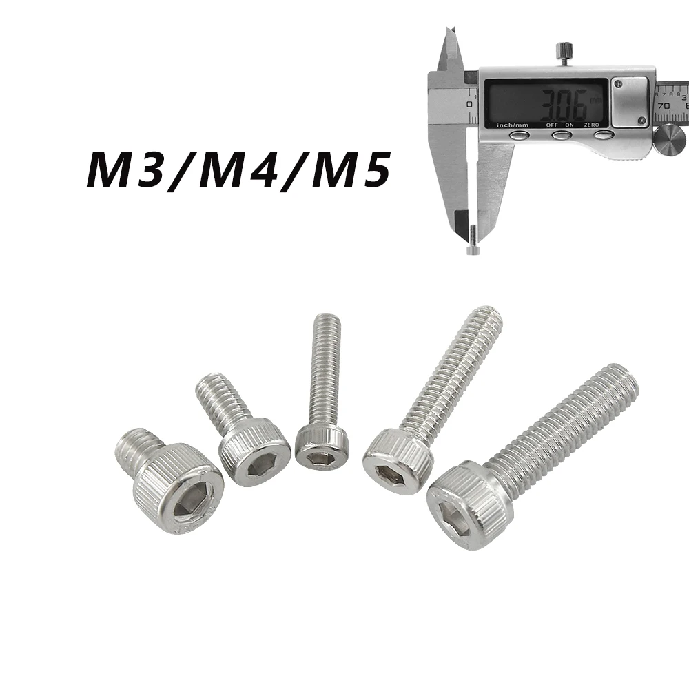 Винты из нержавеющей стали M3/M4/M5 DIN912 304 с шестигранной головкой, внутренний шестигранный болт, метрическая резьба, детали для 3D-принтера, 10 шт.