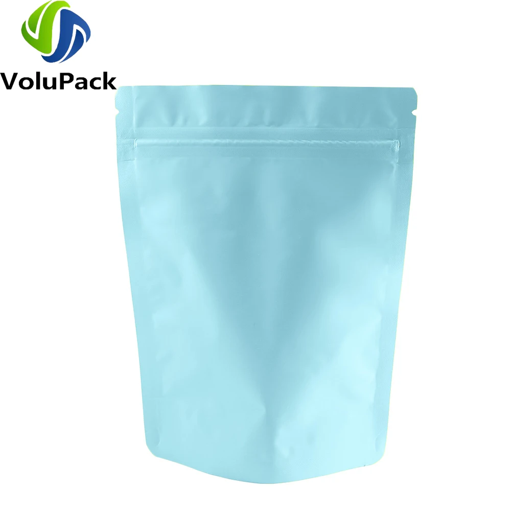 Reusable Metallic Mylar Smell Proof Packaging Bags,Matte Blue Heat Sealing Zipper Clip Storage Bags, Stand Up Tear Notch Pouches