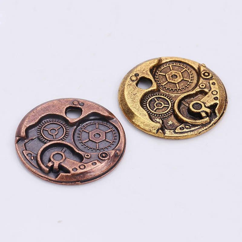 5 Pieces/Lot 22*22mm Vintage Metal Round Clock Gear DIY Jewelry Accessory Pendant Charms For Jewelry Making