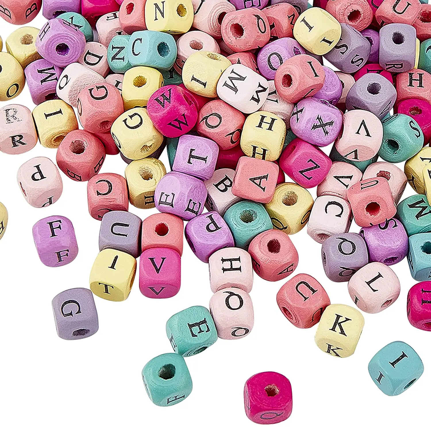 100Pcs 10มม.ตัวอักษรไม้ลูกปัดผสมสีสแควร์ลูกปัดจดหมายเริ่มต้นสำหรับ Jeweley ทำหัตถกรรม DIY