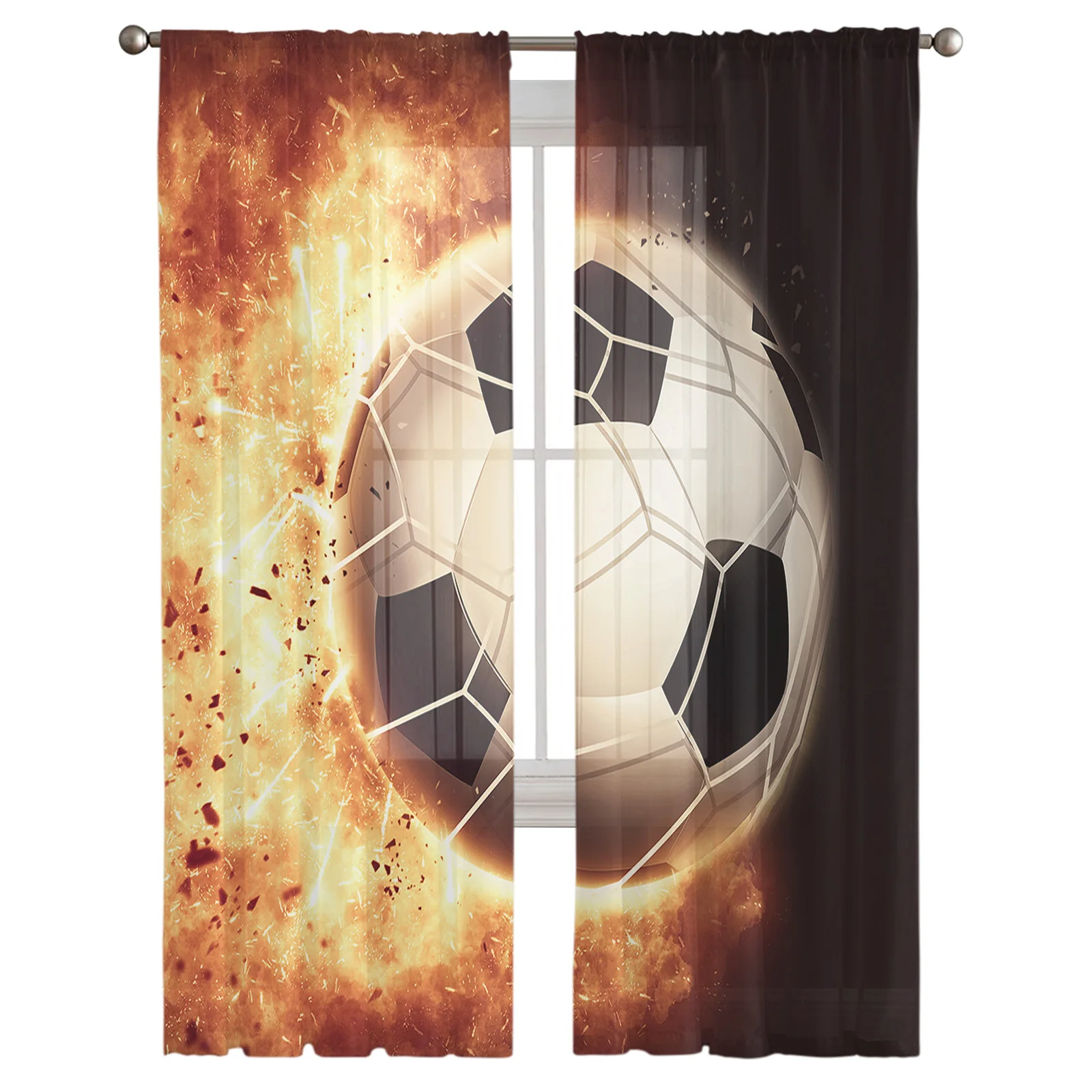 Flame Football Shooting Sport Athletics Tulle Curtain Voile Transparent for Bedroom Living Room Kitchen Sheer Window Curtains