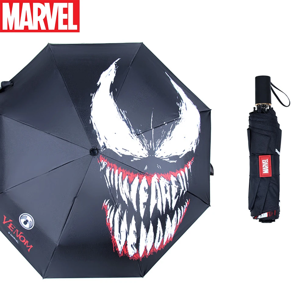 Marvel Children Venom Twisted Three Fold Umbrella For Teenager Spider-man Iron Man Semi-automatic Student Kids Umbrella Hombre