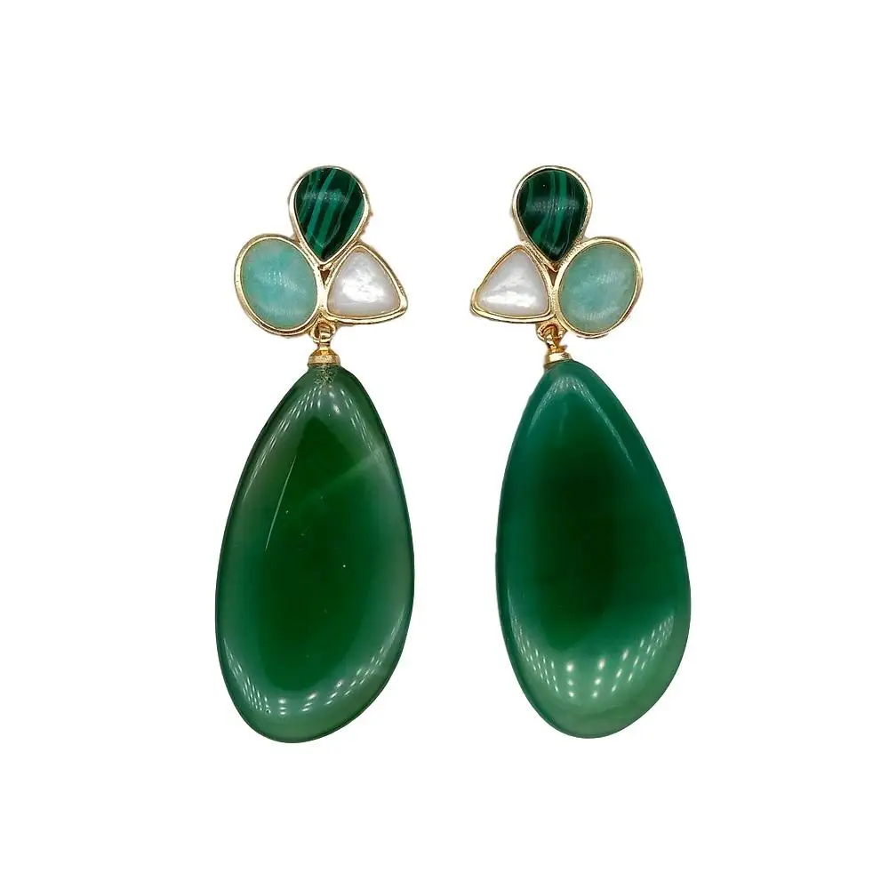 

Y·YING Green Agates White Shell Peruvian Amazonite Dangel Stud earrings luxury style for women