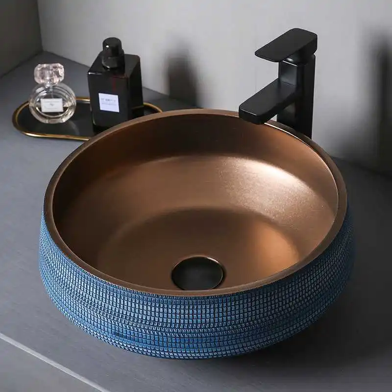 Light Luxury Nordic Bathroom Basin Metal Glaze Ceramic Blue Bathroom Furniture Household Wash Basin Outdoor Balcony Washbasin