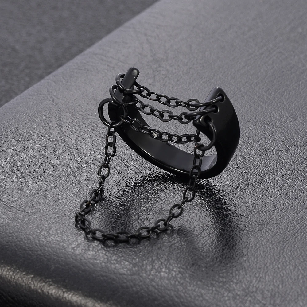 Punk Fashion Black Silver Color Chain Rings Open Adjustable Cool Women Men Ring Jewelry Accessories