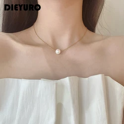 DIEYURO 316L Stainless Steel Elegant One Pearl Necklace Female Minimalist Temperament French Exquisite Jewelry Customize Wedding