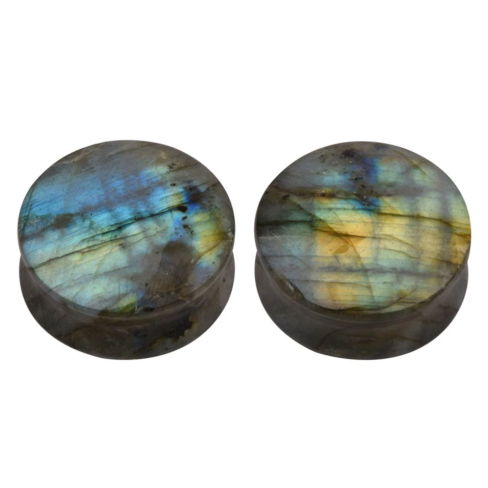 PAIR Labradorite Natural Stone Ear Plugs Tunnels Double Flared Organic Gauges Ear Expanders Saddle Body Jewelry Piercing Oreja