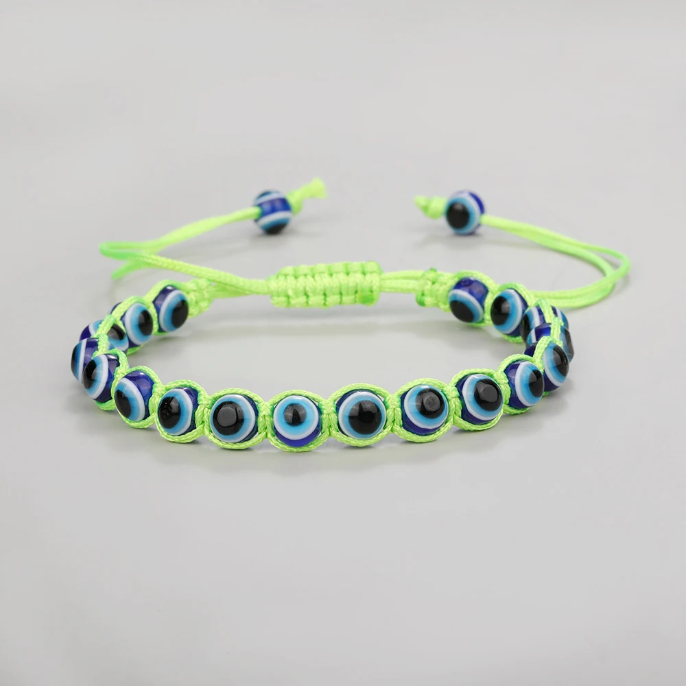 Handmade Fatima Evil Blue Eye Bracelets Lucky Acrylic Eyes Beads Colorful Thread Rope Braided Bracelet Women Accessories Pulsera