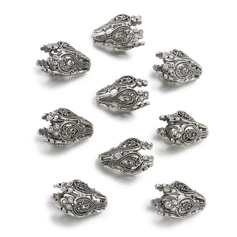 10pcs Antique Silver Color Brass Hollow Flower Bead Caps Filigree Cap for Jewelry Making 5-Petal Spacer bead caps cone 20x15mm