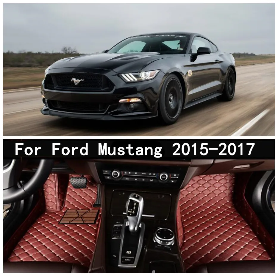 Car 3D Luxury Leather Car Floor Mats Fits For Ford Mustang 2015 2016 2017 EMS Free shipping