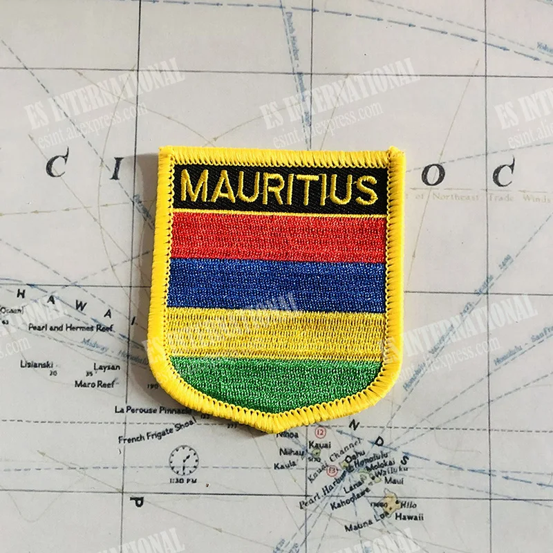 MAURITIUS National Flag Embroidery Patches Badge Shield And Square Shape Pin One Set On The Cloth Armband   Backpack  Decoration