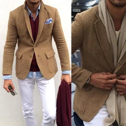 Chaqueta de espiga hecha a medida para Hombre, Blazer elegante de Tweed marrón, traje ajustado, Invierno