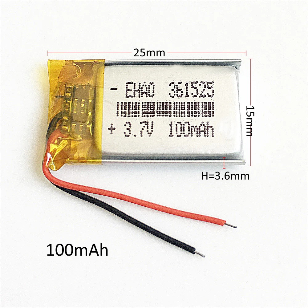 10 pcs 3.7V 100mAh Lipo Rechargeable Battery 361525 For MP3 Bluetooth Speaker Recorder Smart Watch MID Headset Headphone