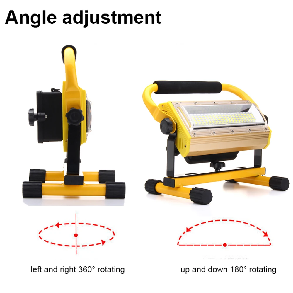 Flood Light 100W 3 Working Mode Metal Outdoor Indoor LED Portable Floodlight Construction Lamp with 6pcs Rechargeable Batteries