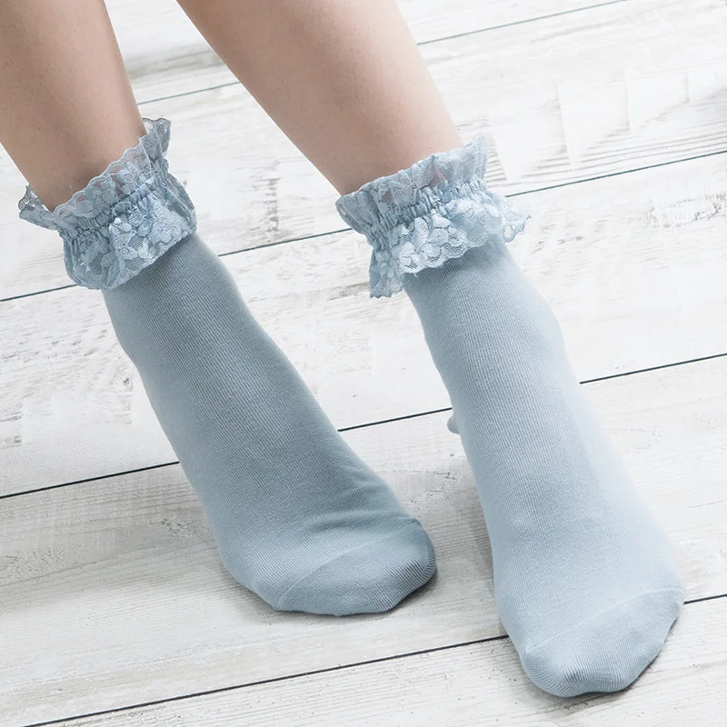 

Vintage Lace Ruffle Frilly Ankle Socks 2021 Spring New Fashion Ladies Girls Casual Sweet Solid Color Breathable Cotton Sock