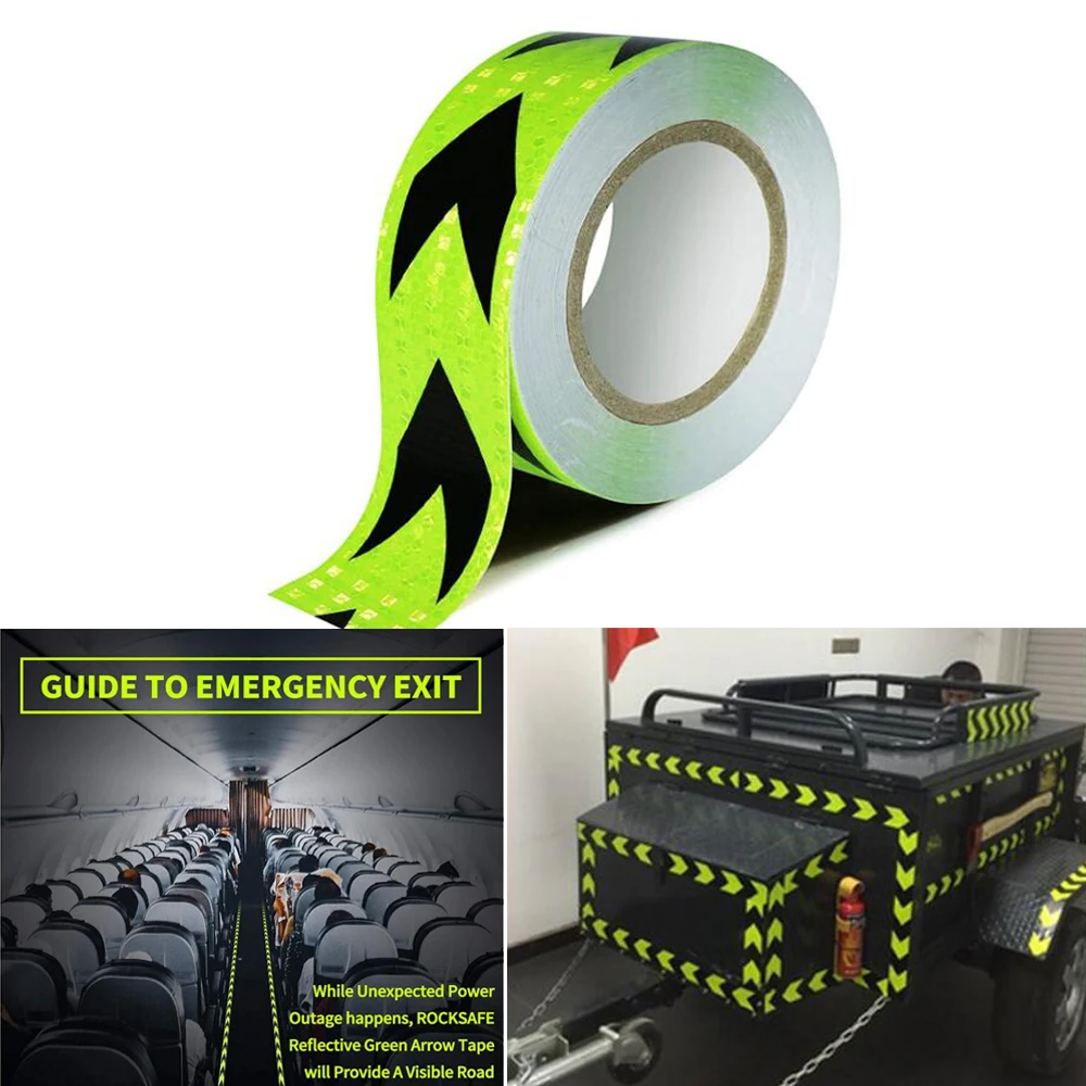 5Cm X 50M/Roll Groen Zwart Arrow Auto Waarschuwing Veiligheid Reflectante Tape Film Auto Reflector Sticker Voor auto Styling