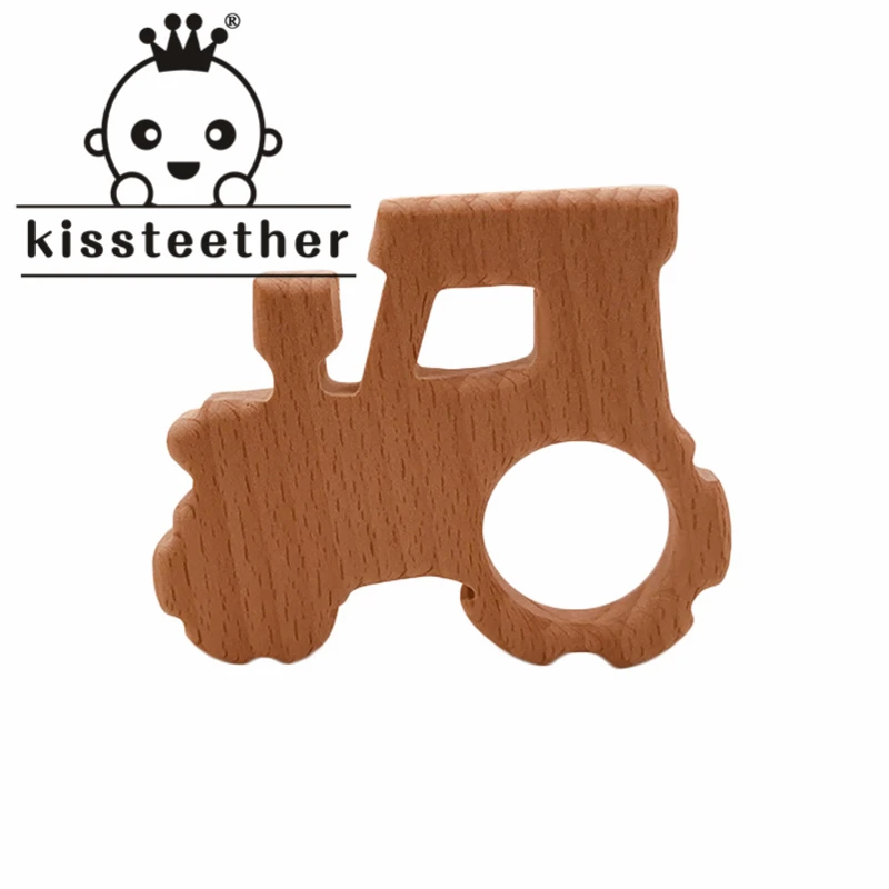 Kissteether Wooden Teether Toys Newborn Baby Gift  Rattle Organic   Charms Nature Beech  