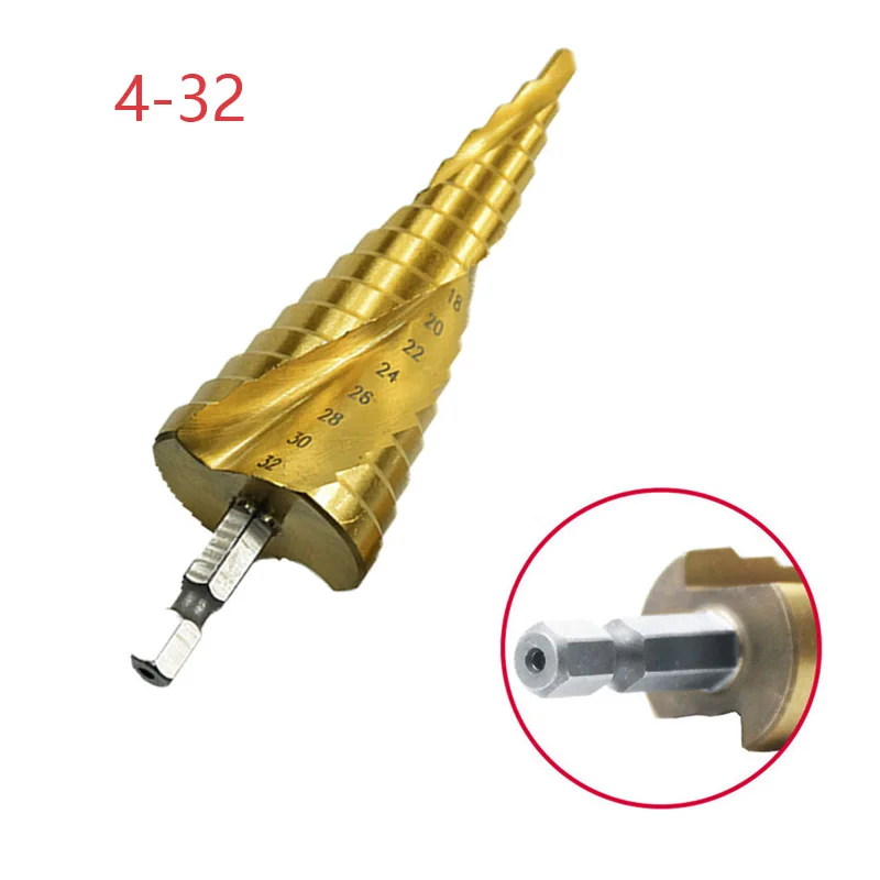 

4-32 мм, шестигранная ручка, прямой паз, спиральный паз, ступенчатый конус для металлических бит, высокоскоростной стальной, деревянный сверлильный электроинструмент
