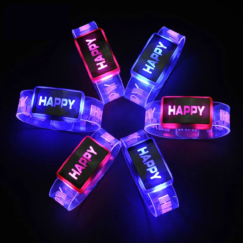 

2019 Led Light Up Toys Glowing happy Bracelet Flashing Wristband Toy Christmas Halloween Rave Festival Event Party Supplies