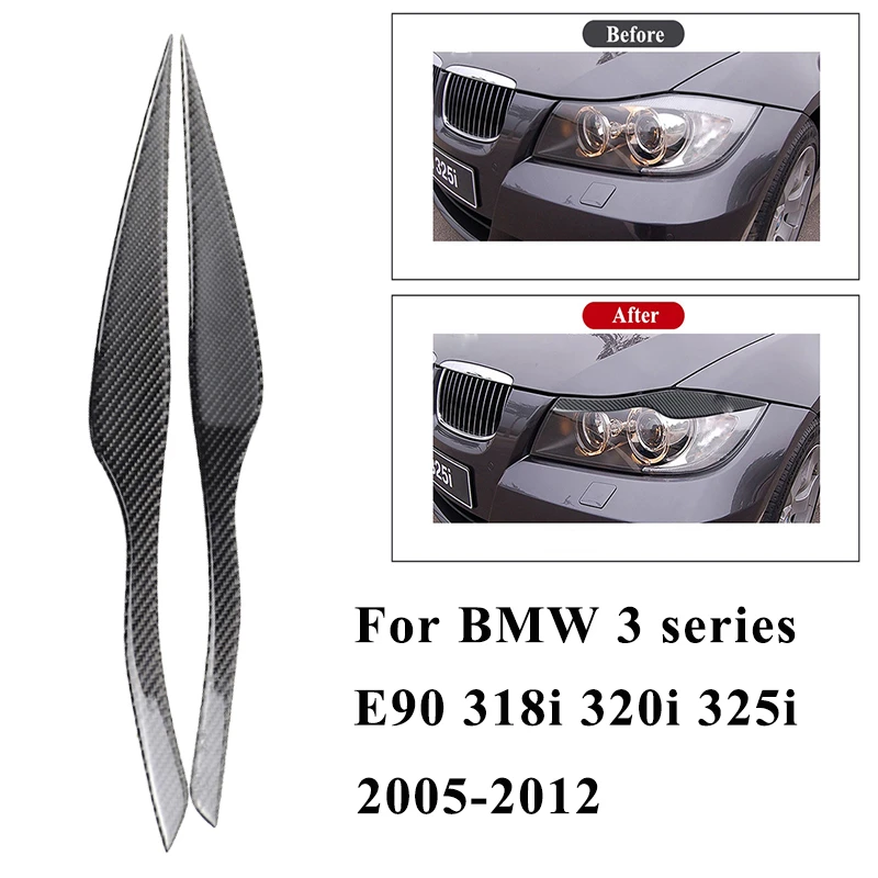 

Car Front Headlight Eyebrows Sticker Carbon Fiber Headlamp Eyebrows Eyelids Trim Strip for BMW 3 series E90 E91 2005-2012