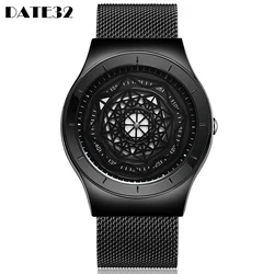 Orologio nero completo con quadrante girevole creativo per uomo orologi da polso al quarzo da uomo orologio da polso da uomo Dropshipping all'ingrosso