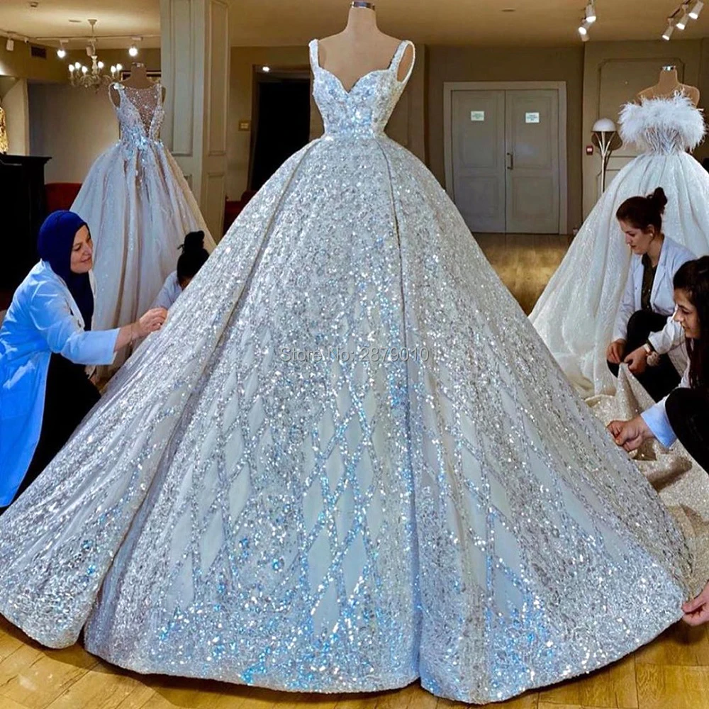 Vestido de noiva muçulmano, gola em v, comprimento até o chão, sem mangas, lantejoulas, casamento, oriente médio, dubai