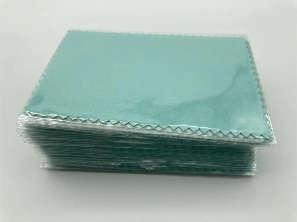 50PCS 10*6.5cm Silver Polish Cloth Cleaning Wiping for Jewelry Opp Bags Individual Packing Suede Fabric Material