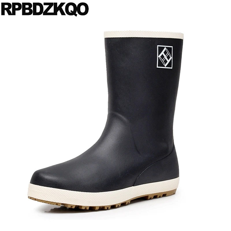 

Flat Mens Rubber Rain Boots Winter Plus Size Slip On Blue Black Warm Designer Waterproof Shoes Tall Autumn Faux Fur Mid Calf