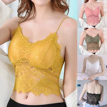 Vest Crop Wire Free Lingerie Sexy V-Neck Camisole Underwear Sleeveless Lace Bralette Top Female Lace Underwears