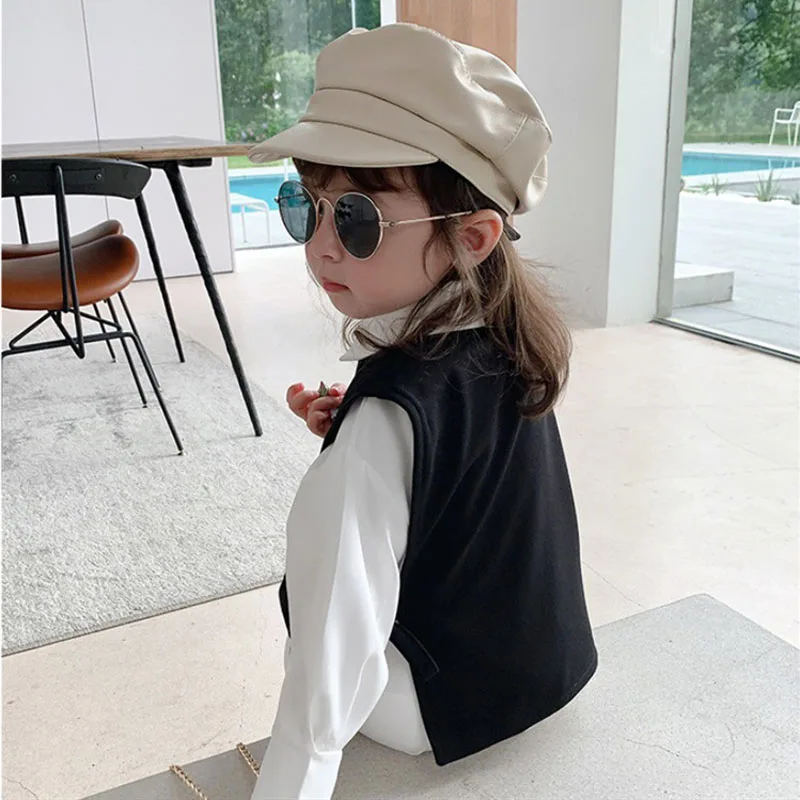 Girls\' Spring Autumn Clothes Set New Japanese Korean Style Vest + White Shirt Lapel 2PCS Children\'S Suit Baby KIds Fashion Top