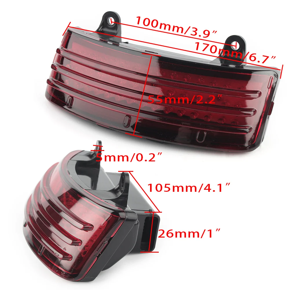 Red Motorcycle Rear Fender Tip Tri-Bar LED Tail Light For Harley Street Glide 2014-2018 & Road Glide 2015-2018