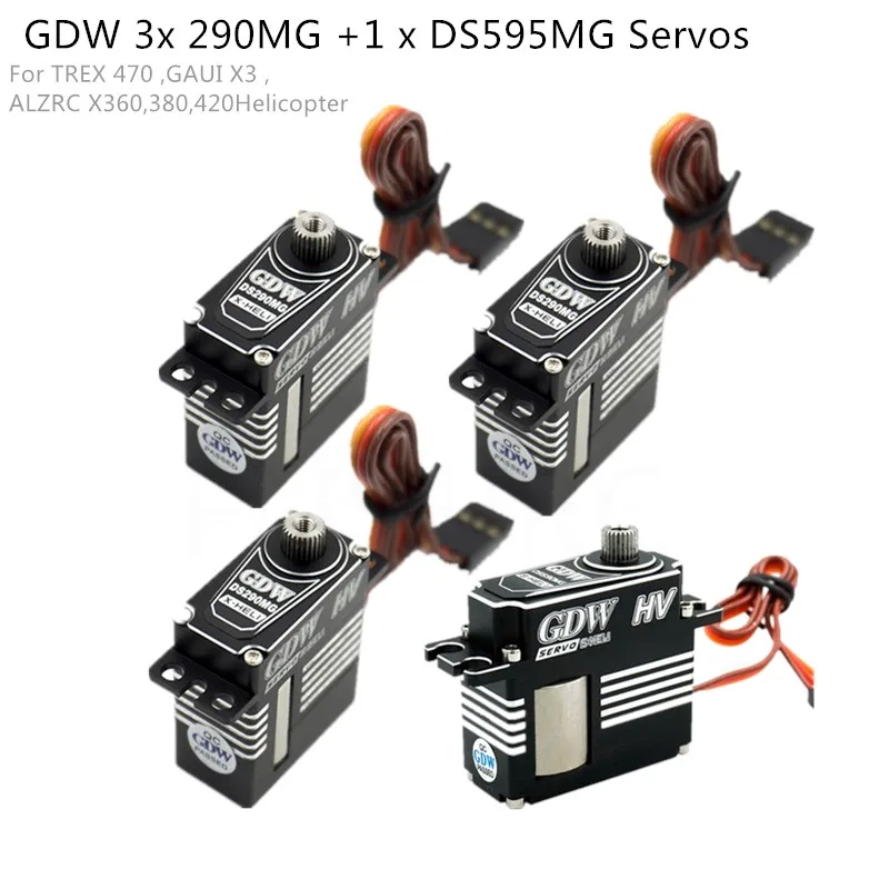 GDW 3Pieces DS290MG+1Piece DS595MG HV Medium Digital Metal Servo Helicopter Parts for 450 450L X3 380 420