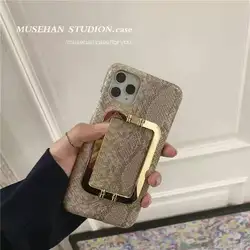 Ins Style Fashion Phone Case for Iphone 13pro 13promax 12pro 11pro Pu Leather Coque with Metal Stand Snake Skin Texture Fundas