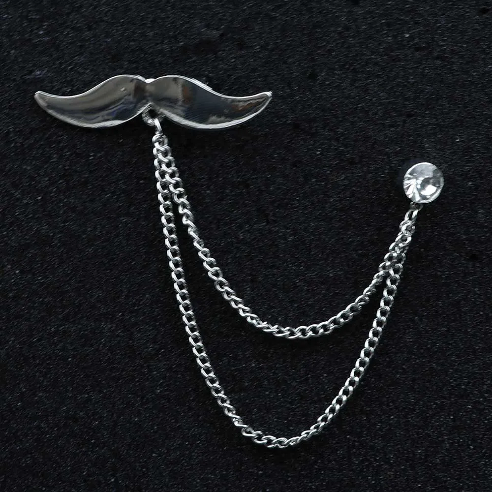 Vintage Double Chain Brooches Angel Wings Star Moustache Deer Glasses Brooch  Shirt Collar Pins Broch For Men Women Collar Pin image 5