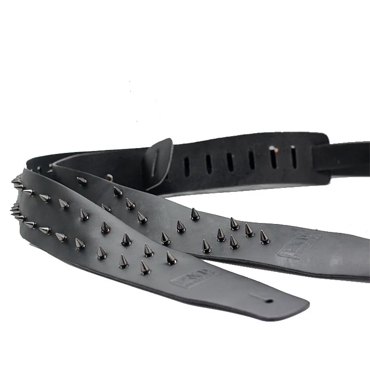EINE Schwarz Leder Gitarre Strap FÜR Akustische Elektrische Gitarre Bass Musical Instrumente Zubehör – Detail 2