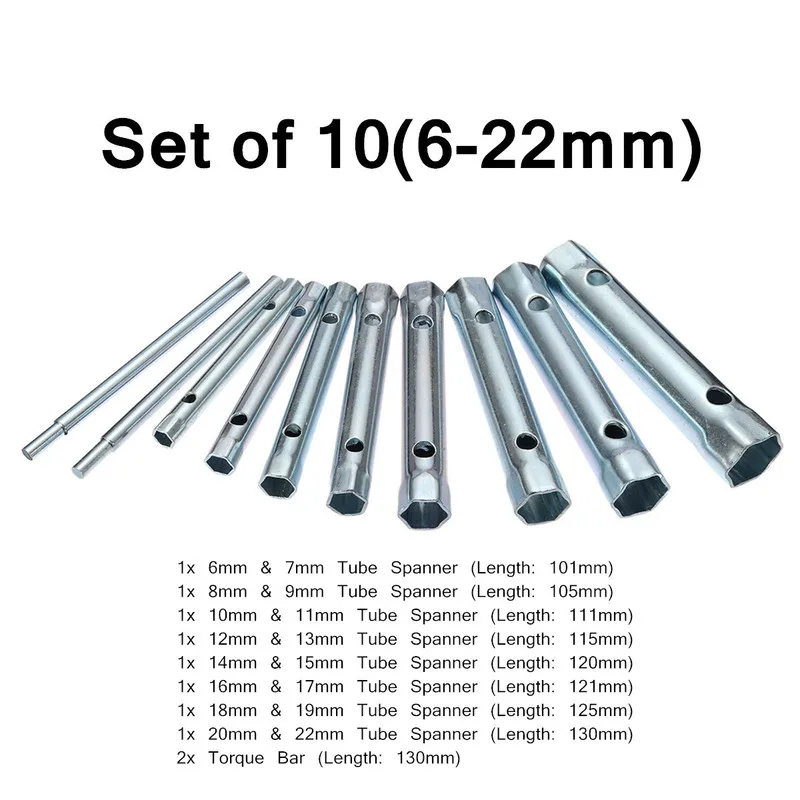 

8-19mm 6-22mm 6PC/10PC Metric Tubular Box Wrench Set Tube Bar Spark-Plug Spanner Steel Double Ended for Automotive Plumb Repair