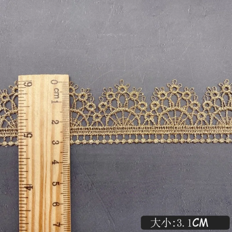 5-10Yds 3cm Wide Golden Arch Style Hollw Flower Fabric Diy Lace Wedding Fluorescent Gold Thread Embroidery Accessories Trim