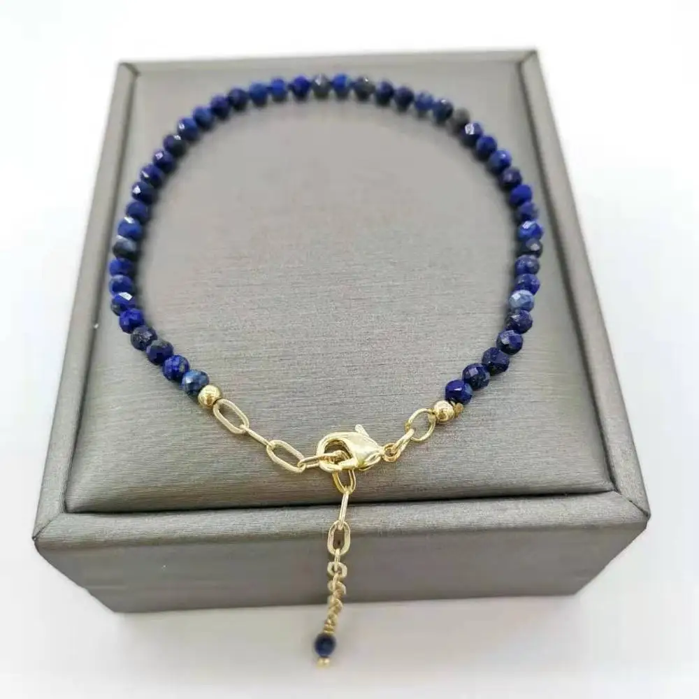 

Faceted Lapis Lazuli Bracelet Delicate Adjustable 14K Gold Filled Chains Natural Stones Pulsera Mujer Unique Women BOHO Bracelet