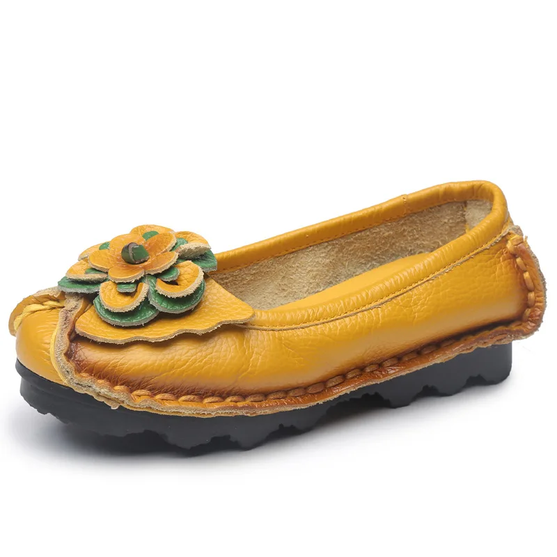 Spring Leather Shoes Women Flats 2024 New Style Flower Genuine Leather Shoes For Female Flats Casual Shoes Woman Loafers