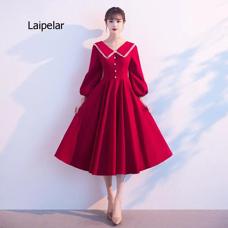 New Hot Selling High Quality Wine Red Large Dress Elegant Women's Wear