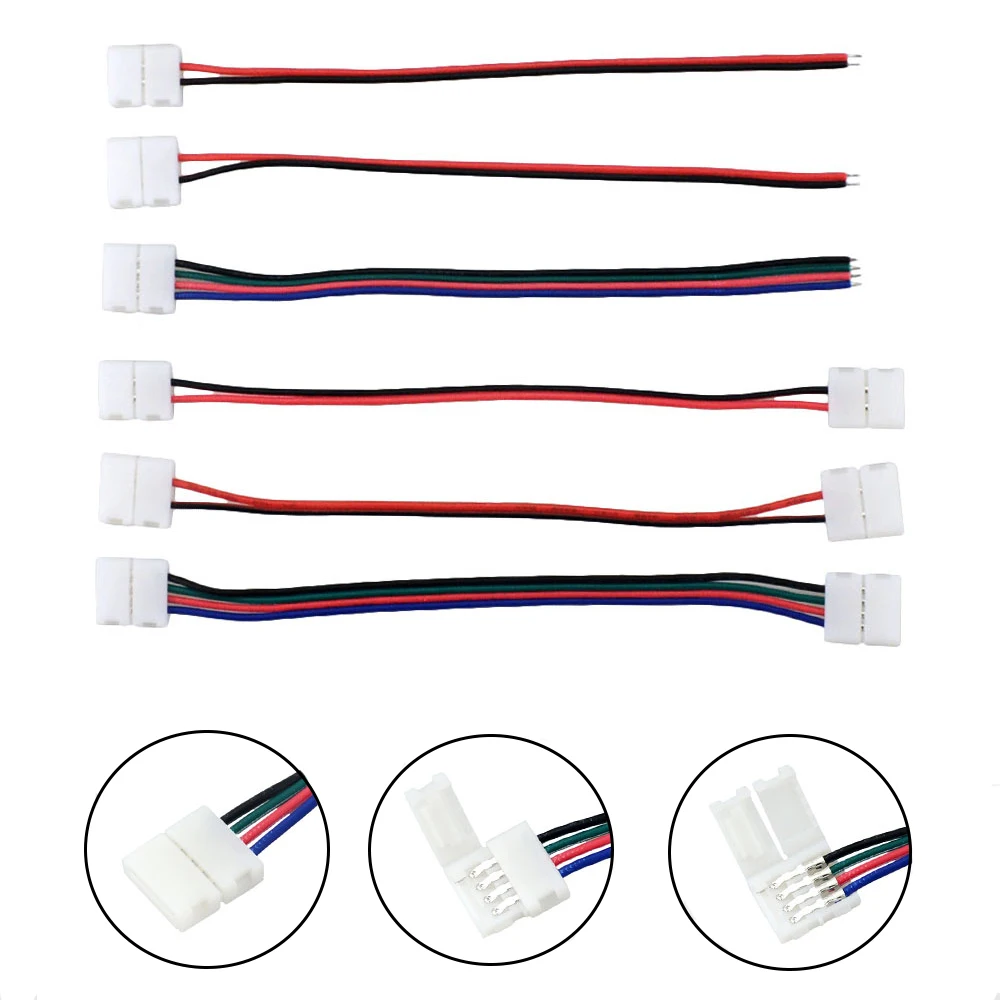 5PCS 2P / 4Pin Solderless LED Strip Connector For 8mm 10mm 3528 5050 RGB RGBW Non-waterproof LED Strip Light To Wire