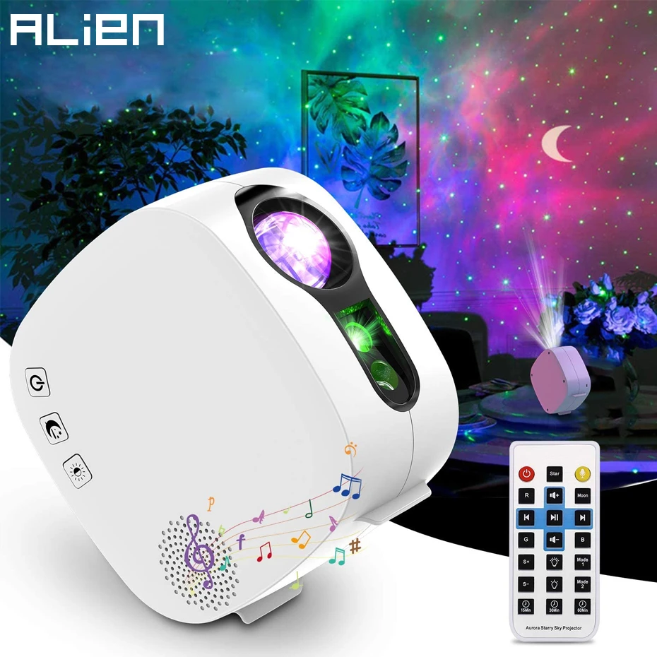 ALIEN-proyector de cielo estrellado y Luna para niños, lámpara de noche con altavoz de música, efecto de iluminación láser de escenario, Galaxia,